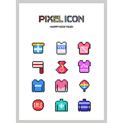 아이콘 옷 상의 티셔츠 새해 사람없음 선물상자 세트 스웨터 새해선물 픽셀 픽셀아이콘 2D아이콘 AI파일 셔츠 선물 상자 파일형식 벡터 명절선물