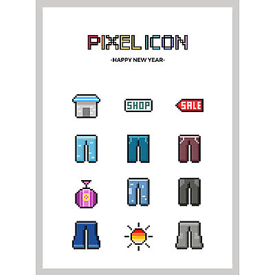 아이콘 바지 새해 복주머니 사람없음 세트 태양 세일 상점 픽셀 픽셀아이콘 2D아이콘 AI파일 자연요소 하의 전통소품 파일형식 벡터