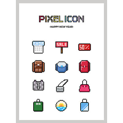 아이콘 옷 가방 새해 사람없음 세트 세일 일몰 백화점 신발주머니 픽셀 픽셀아이콘 2D아이콘 AI파일 잡화 노을 상점 파일형식 벡터