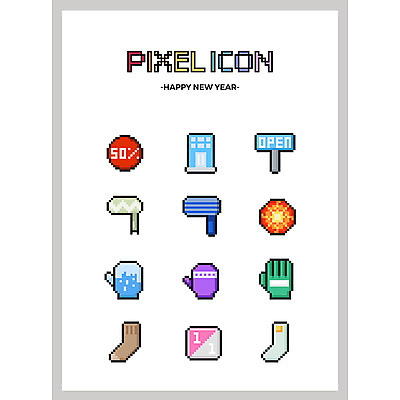 아이콘 장갑 겨울 새해 양말 사람없음 세트 세일 목도리 오픈 백화점 픽셀 픽셀아이콘 2D아이콘 AI파일 잡화 계절 상점 파일형식 벡터