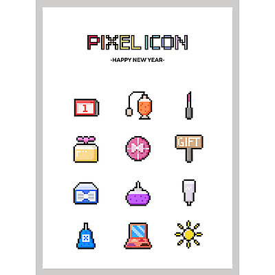 아이콘 새해 선물 사람없음 세트 태양 립스틱 향수 새해선물 세뱃돈 픽셀 픽셀아이콘 2D아이콘 AI파일 자연요소 화장품 파일형식 벡터 명절선물