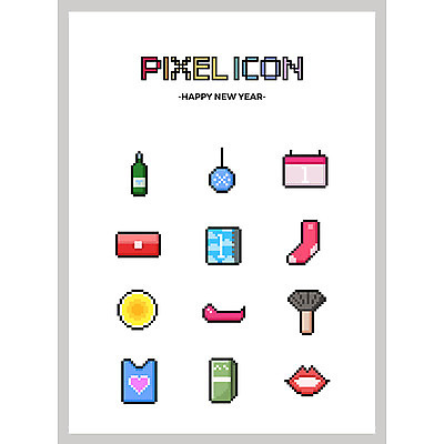 아이콘 새해 양말 사람없음 장식 세트 태양 립스틱 달력 지갑 입술 픽셀 픽셀아이콘 2D아이콘 AI파일 자연요소 신체부위 화장품 파일형식 벡터
