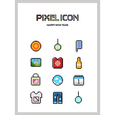 구름 아이콘 가방 하늘 새해 사람없음 장식 세트 일출 달력 머리빗 픽셀 픽셀아이콘 2D아이콘 AI파일 자연요소 잡화 노을 미용용품 파일형식 벡터