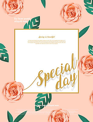 PSD 편집이미지 꽃 분홍색 나뭇잎 프레임 사람없음 페이퍼아트 종이꽃 이미지편집 식물 컬러 잎 파일형식