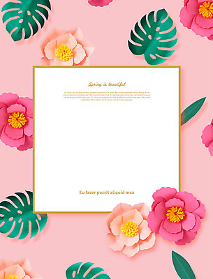 PSD 편집이미지 꽃 분홍색 나뭇잎 프레임 사람없음 페이퍼아트 종이꽃 이미지편집 식물 컬러 잎 파일형식