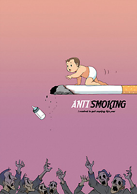 전신 PSD 캠페인 일러스트 새해 담배 건강 한명 아기 떨어짐 젖병 계획 위험 금연 좀비 국내일러스트 1 컨셉 사람 아기용품 사회이슈 파일형식