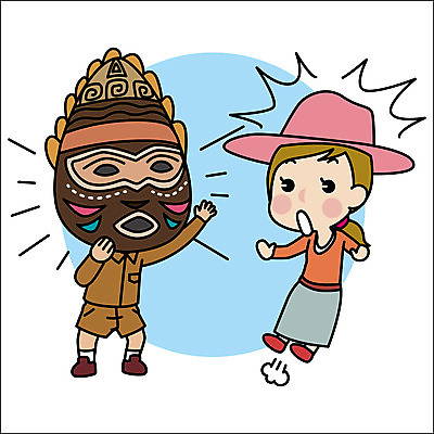 전신 여자 남자 여행 일러스트 아프리카 가면 마스크 서기 성인 두명 놀람 세계여행 무서움 전통무용 국내일러스트 AI파일 전통 감정 나라 모션 표정 사람 세계 춤 파일형식 벡터