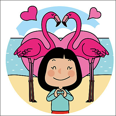 동물 여자 여행 두마리 일러스트 아프리카 한명 상반신 성인 해변 야외 하트 세계여행 플라밍고 손하트 국내일러스트 AI파일 모양 1 나라 바다 2 조류 사람 손짓 세계 파일형식 벡터