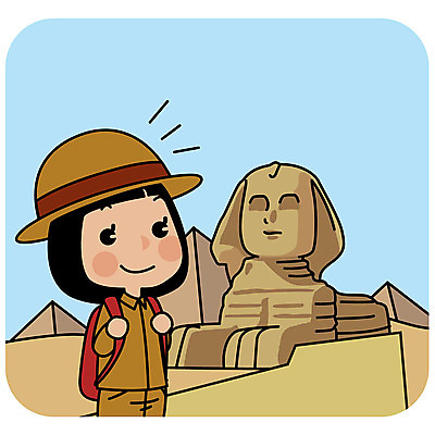 여자 여행 일러스트 아프리카 이집트 한명 상반신 성인 야외 관광지 세계여행 스핑크스 국내일러스트 AI파일 1 나라 사람 세계 파일형식 벡터