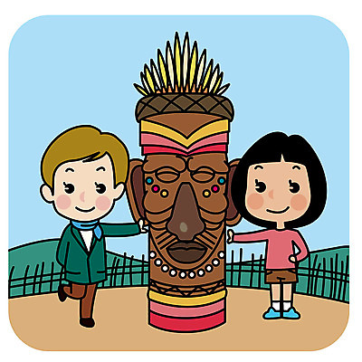 전신 전통 여자 남자 여행 포즈 일러스트 아프리카 성인 야외 두명 친구 우정 세계여행 기념촬영 목장승 목각 국내일러스트 AI파일 나라 관계 사람 세계 사진촬영 장승 파일형식 벡터