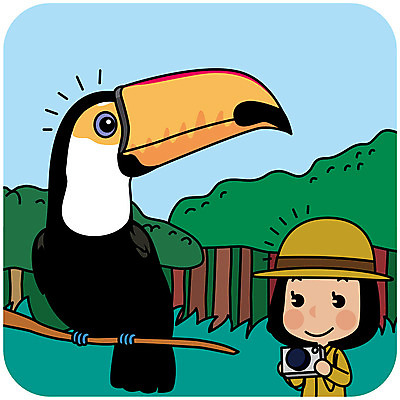 동물 한마리 여자 여행 일러스트 아프리카 조류 한명 상반신 성인 야외 카메라 세계여행 열대우림 토코투칸 국내일러스트 AI파일 1 나라 사람 전자제품 세계 숲 파일형식 벡터