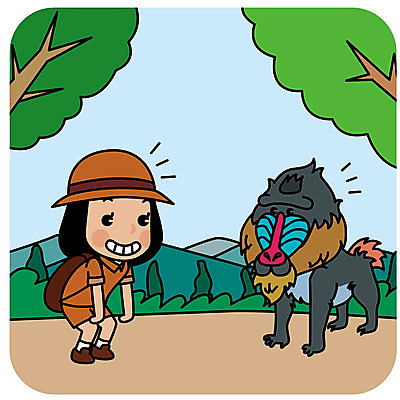 전신 나무 동물 한마리 여자 여행 일러스트 아프리카 한명 성인 야외 원숭이 세계여행 숲 국내일러스트 AI파일 식물 1 나라 포유류 사람 세계 파일형식 벡터