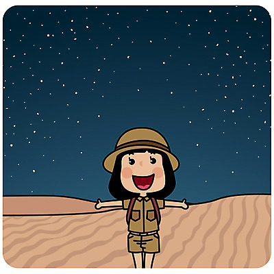 여자 별 여행 일러스트 아프리카 밤하늘 팔벌리기 한명 서기 상반신 성인 야외 사막 세계여행 야간 국내일러스트 AI파일 자연요소 1 나라 모션 하늘 사람 세계 파일형식 벡터