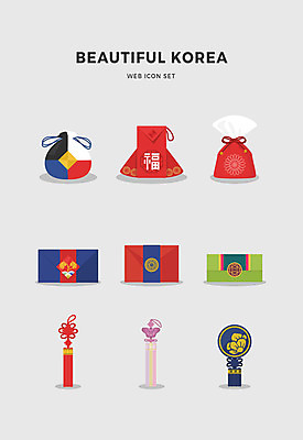 아이콘 한국전통 전통 복주머니 사람없음 세트 노리개 돈봉투 2D아이콘 AI파일 봉투 전통소품 한국 파일형식 벡터