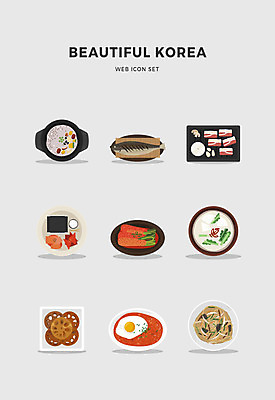 아이콘 한국전통 전통 반찬 사람없음 세트 삼겹살 생선구이 연근 총각김치 김치볶음밥 돌솥밥 잡채 충무김밥 2D아이콘 AI파일 음식 채소 밥 김치 한국 돼지고기 구이 김밥 생선요리 볶음밥 파일형식 벡터