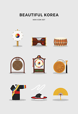 아이콘 한국전통 전통 국악기 사람없음 세트 부채 북 장구 소고 징 꽹과리 상모 2D아이콘 AI파일 악기 타악기 한국 국악 파일형식 벡터