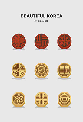 아이콘 한국전통 전통 떡 틀 사람없음 세트 약과 다식 떡살 떡살무늬 2D아이콘 AI파일 한국 전통음식 파일형식 벡터