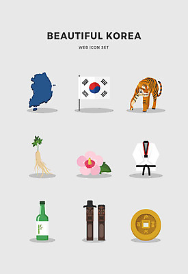 아이콘 지도 한국 사람없음 세트 동전 호랑이 인삼 태극기 태권도복 무궁화 국기게양 정승 2D아이콘 AI파일 꽃 아시아 돈 포유류 도복 삼 국기 파일형식 벡터