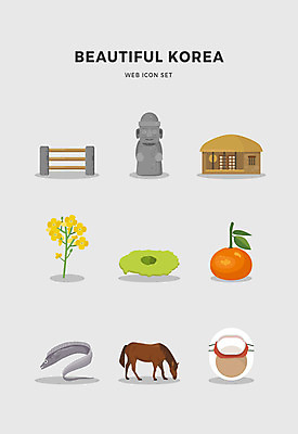 아이콘 지도 귤 한국 초가집 사람없음 세트 제주도 말_동물 돌하르방 유채 해녀 돌문 제주은갈치 2D아이콘 AI파일 직업 꽃 아시아 과일 포유류 한옥 문 파일형식 벡터