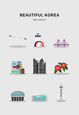 아이콘 갈매기 한국 사람없음 세트 동백 부산 광안대교 자갈치시장 태종대 누리마루 감천문화마을 2D아이콘 AI파일 꽃 아시아 조류 마을 다리_건축물 시장 파일형식 벡터