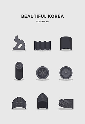 아이콘 한국전통 전통 기와 사람없음 세트 막새기와 수막새 2D아이콘 AI파일 한국 파일형식 벡터