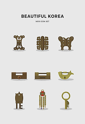 아이콘 한국전통 전통 열쇠 자물쇠 사람없음 세트 문고리 경첩 쇳대 2D아이콘 AI파일 한국 문 파일형식 벡터