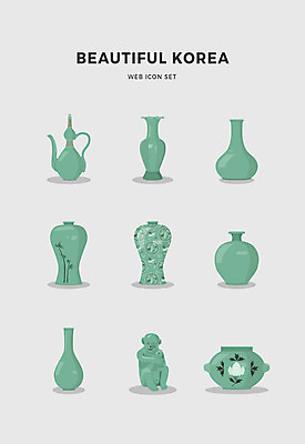 아이콘 한국전통 전통 사람없음 세트 도자기 고려청자 청자 2D아이콘 AI파일 한국 파일형식 벡터