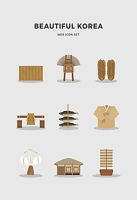 아이콘 한국전통 전통 초가집 사람없음 세트 나룻배 짚신 지게 멍석 물지게 봇짐 삼태기 2D아이콘 AI파일 신발 배_교통 한옥 전통소품 한국 파일형식 벡터