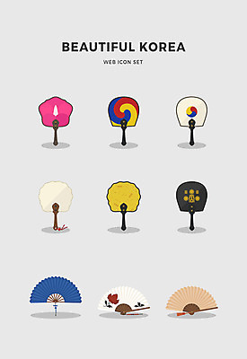 아이콘 한국전통 전통 사람없음 세트 부채 전통부채 2D아이콘 AI파일 한국 파일형식 벡터