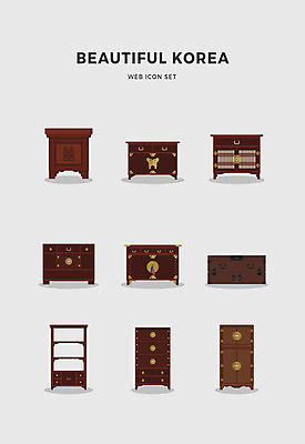 아이콘 한국전통 전통 사람없음 세트 장롱 서랍장 반닫이 2D아이콘 AI파일 가구 한국 파일형식 벡터