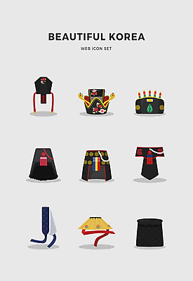 아이콘 한국전통 전통 사람없음 세트 화관 족두리 조바위 아얌 굴레 2D아이콘 AI파일 꽃 전통소품 한국 파일형식 벡터