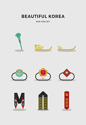 아이콘 한국전통 전통 사람없음 세트 머리장식 댕기 2D아이콘 AI파일 한국 장식 파일형식 벡터