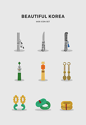 아이콘 한국전통 전통 사람없음 세트 반지 노리개 옥 금귀걸이 은장도 2D아이콘 AI파일 장신구 전통소품 한국 귀걸이 칼 보석 파일형식 벡터