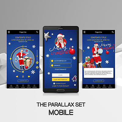PSD 서양인 외국인 템플릿 남자 중년 50대 웹템플릿 크리스마스 모바일 선물 세명 파란색 스마트폰 산타클로스 모바일템플릿 모바일웹 중년남자만 패럴렉스 이미지템플릿 기념일 컬러 사람 인종 성인 핸드폰 스마트기기 남자만 중년만 파일형식