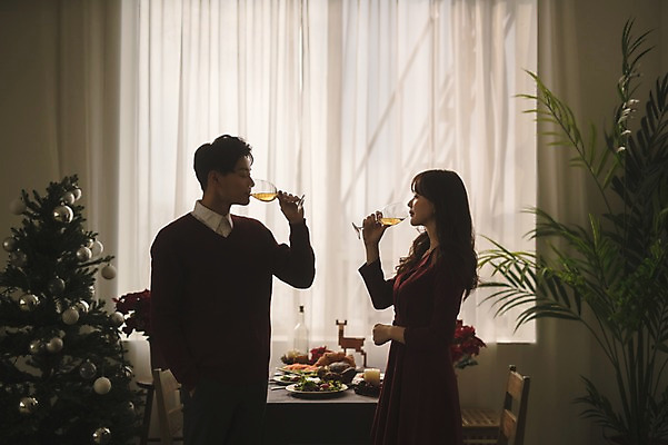 포토 JPG 커플 응시 여자 남자 실루엣 화분 크리스마스 창문 실내 서기 미소 상반신 20대 성인 두명 옆모습 30대 크리스마스트리 와인 다정 한국인 마시기 커튼 성인만 국내포토 시선 기념일 뷰포인트 컨셉 관계 모션 주류 촬영기법 표정 사람 동양인 청년 내부 장년 파일형식