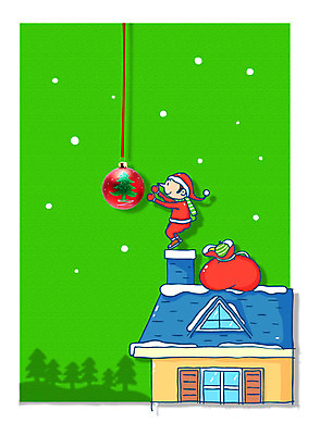 남자 크리스마스장식 크리스마스 일러스트 지붕 주택 한명 산타클로스 장식볼 눈 보따리 국내일러스트 AI파일 자연요소 1 기념일 날씨 사람 건물 장식 파일형식 벡터