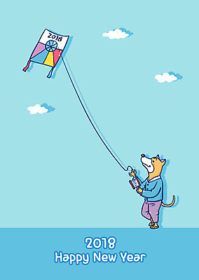 구름 한마리 일러스트 하늘 새해 사람없음 강아지 한복 연 연날리기 해피뉴이어 2018년 무술년 국내일러스트 AI파일 자연요소 1 한국전통 반려동물 놀이용품 전통놀이 새해인사 개 전통의상 연도 파일형식 벡터