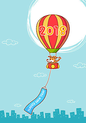 구름 한마리 일러스트 하늘 새해 빌딩 사람없음 건물 태양 열기구 도시 강아지 해피뉴이어 2018년 무술년 국내일러스트 AI파일 자연요소 1 건축물 항공교통 반려동물 새해인사 개 연도 파일형식 벡터