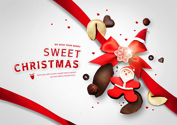 PSD 편집이미지 리본 크리스마스 산타모자 사람없음 빨간색 초콜릿 포춘쿠키 진저쿠키 이미지편집 모자_잡화 기념일 컬러 디저트 쿠키 파일형식