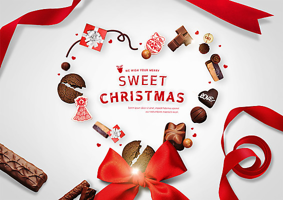 PSD 편집이미지 리본 크리스마스 사람없음 빨간색 선물상자 쿠키 초콜릿 초코바 이미지편집 기념일 컬러 디저트 선물 상자 파일형식