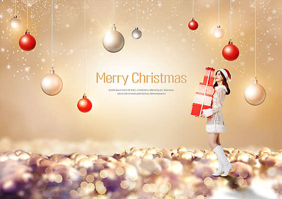전신 PSD 편집이미지 여자 크리스마스 산타모자 한명 서기 20대 성인 옆모습 선물상자 반짝임 장식볼 한국인 성인여자한명만 이미지편집 모자_잡화 1 기념일 뷰포인트 모션 선물 사람 동양인 청년 장식 상자 여자한명만 성인여자만 파일형식