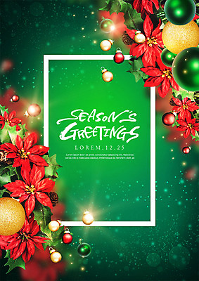 PSD 편집이미지 크리스마스 사람없음 초록색 장식볼 포인세티아 이미지편집 기념일 꽃 컬러 장식 파일형식