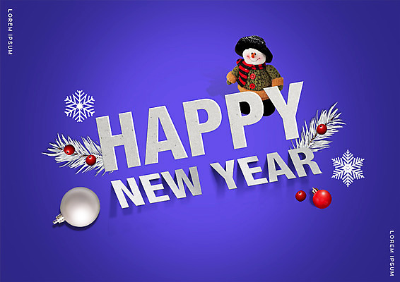 PSD 편집이미지 크리스마스 눈사람 사람없음 장식볼 눈송이 해피뉴이어 이미지편집 기념일 눈_날씨 장식 새해인사 파일형식