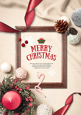 PSD 편집이미지 리본 크리스마스 액자틀 사람없음 털실 솔방울 향초 이미지편집 기념일 액자 초 틀 실 파일형식