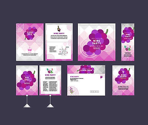 도형 템플릿 배너템플릿 포도 이벤트 사람없음 세트 와인 보라색 현수막 전단 엽서 초대장 약도 소봉투 행사세트 행사템플릿 AI파일 배너 컬러 지도 과일 편지봉투 카드_감사 주류 편지 홍보물 파일형식 벡터