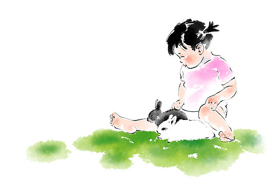 PSD 여자 두마리 일러스트 캘리그라피 한명 앉기 초원 귀여움 아기 토끼 국내일러스트 1 컨셉 2 포유류 모션 사람 반려동물 파일형식