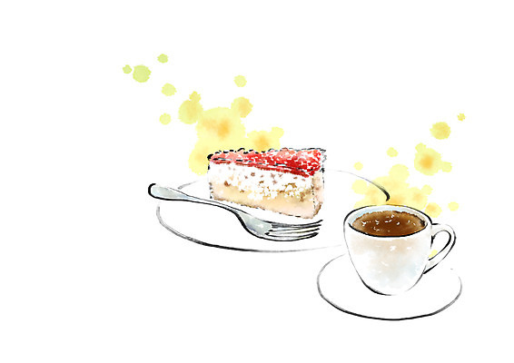 PSD 접시 커피 음식 포크 일러스트 캘리그라피 사람없음 조각케이크 커피잔 국내일러스트 식기 음료 잔 케이크 파일형식