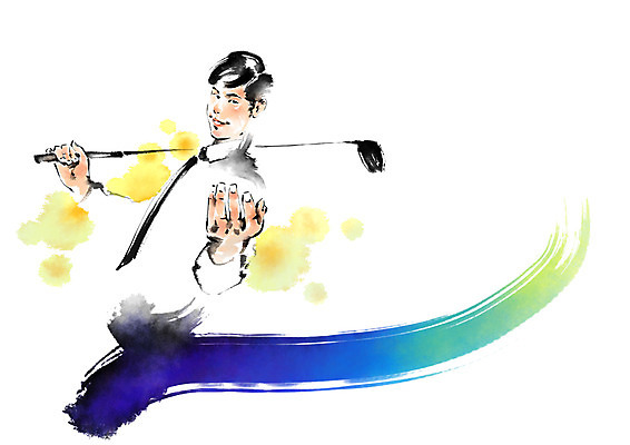 PSD 남자 골프 일러스트 캘리그라피 붓터치 한명 들기 상반신 성인 운동 골프채 비즈니스맨 국내일러스트 1 비즈니스 모션 골프용품 건강 사람 구기 직장인 파일형식