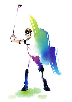 전신 PSD 남자 골프 일러스트 캘리그라피 붓터치 한명 서기 들기 성인 운동 골프채 스윙 국내일러스트 1 포즈 모션 골프용품 건강 사람 구기 파일형식