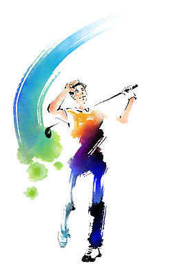 전신 PSD 응시 남자 골프 일러스트 캘리그라피 붓터치 한명 서기 들기 성인 운동 골프채 스윙 국내일러스트 1 시선 포즈 모션 골프용품 건강 사람 구기 파일형식